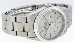 Rolex Mens Stainless Steel Quickset Gray Index White Gold Fluted Bezel Oyster Ba