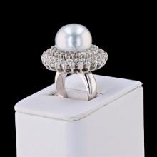 14mm SILVER South Sea Pearl and 1.89 ctw Diamond 14K White Gold Ring