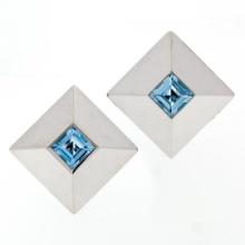 Chopard 18k White Gold 5.40 ctw Step Cut Blue Topaz Large Square Pyramid Earring