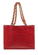 Chanel Red Lambskin Chain Shoulder Bag