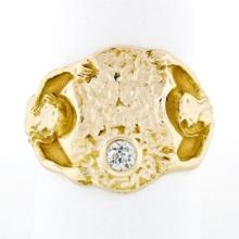 Antique Art Nouveau 14K Gold Nude Nymph Woman Portrait Diamond Solitaire Ring