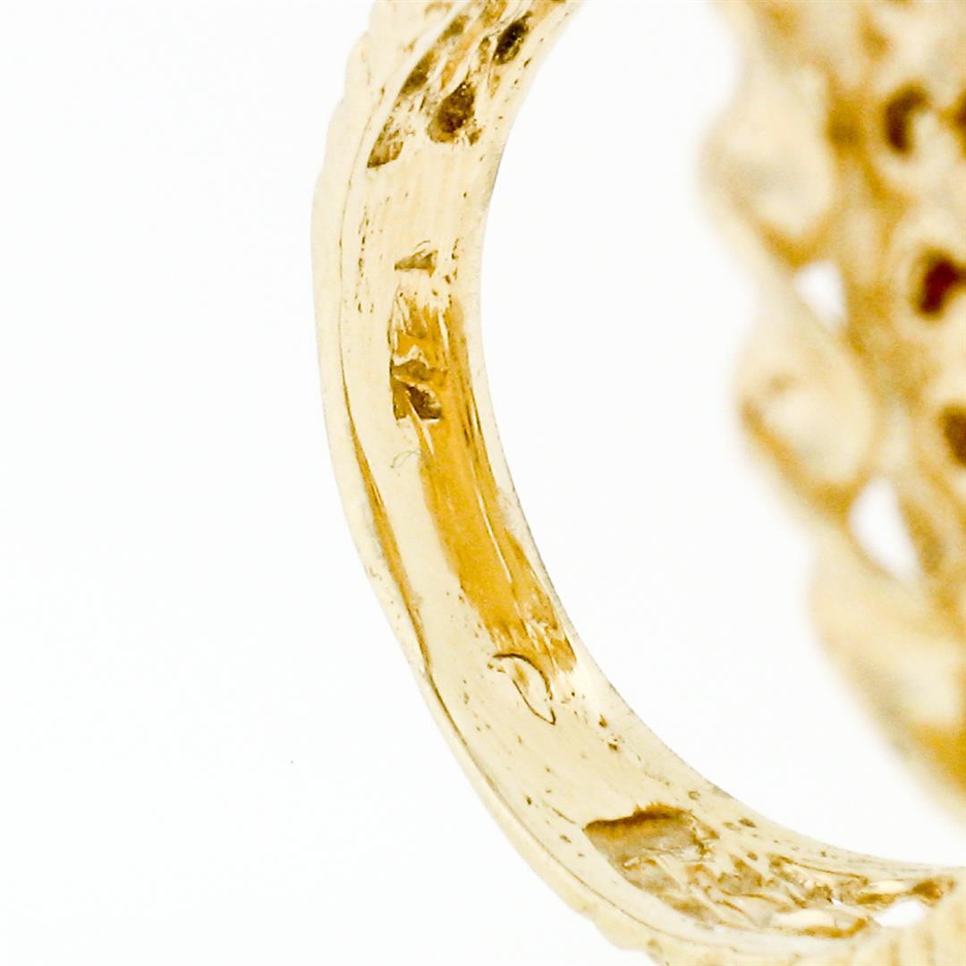 Vintage 14k Gold LARGE Hand Carved Flower Motif Oval Pink Angel Skin Coral Ring