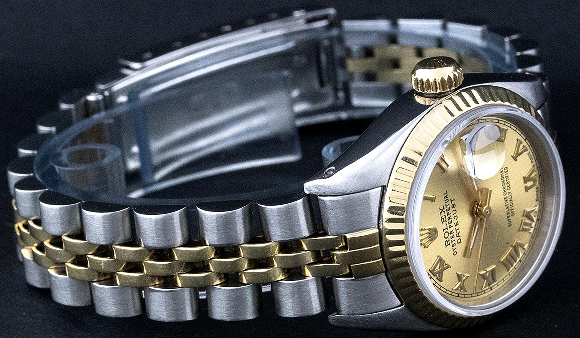 Rolex Ladies 2T Champagne Roman Fluted Wristwatch 26MM