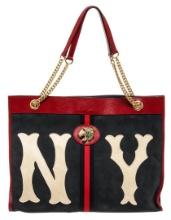 Gucci NY Navy Suede Red Leather Yankees Rajah Bag