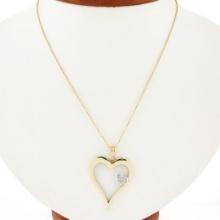 14k TT Gold Large Polished Open Heart w/ Diamond Heart Accent Pendant & Chain