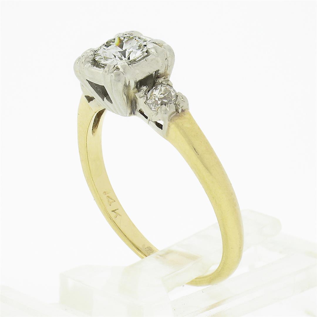 Vintage 14k Two Tone Gold 0.68 ctw Old European Diamond Solitaire Engagement Rin