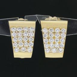 18K Gold 1.25 ctw Round Pave Diamond Polished Wide Cuff Earrings w/ Enhancer Hoo