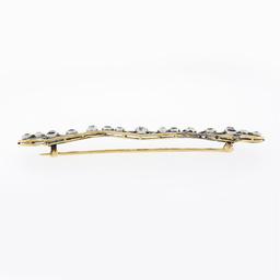 Antique Victorian 14k Gold & Platinum GIA Old Sapphire Ruby Diamond Long Bar Pin