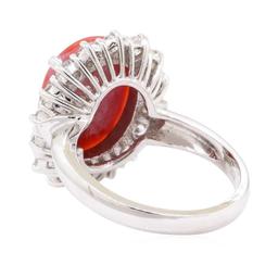 5.10 ctw Red Coral and Diamond Ring - 14KT White Gold
