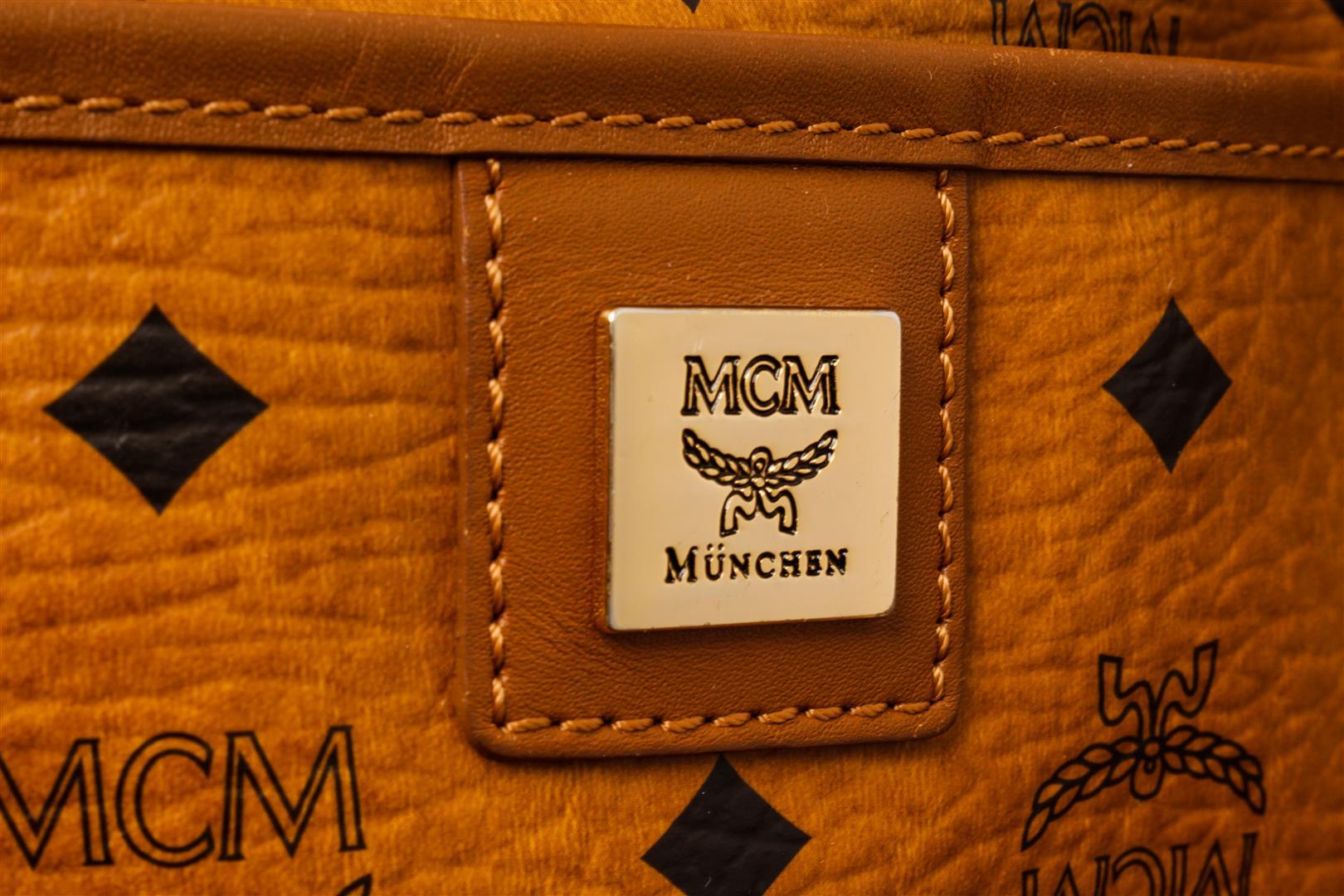 MCM Brown Visetos Leather-Trimmed Tote Bag