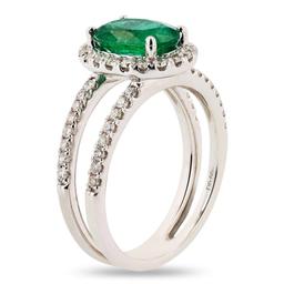 1.63 ctw Emerald and 0.50 ctw Diamond 18K White Gold Ring