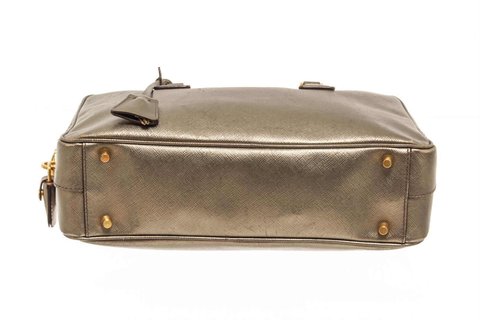 Prada Gold Saffiano Lux Leather Bauletto Satchel Bag