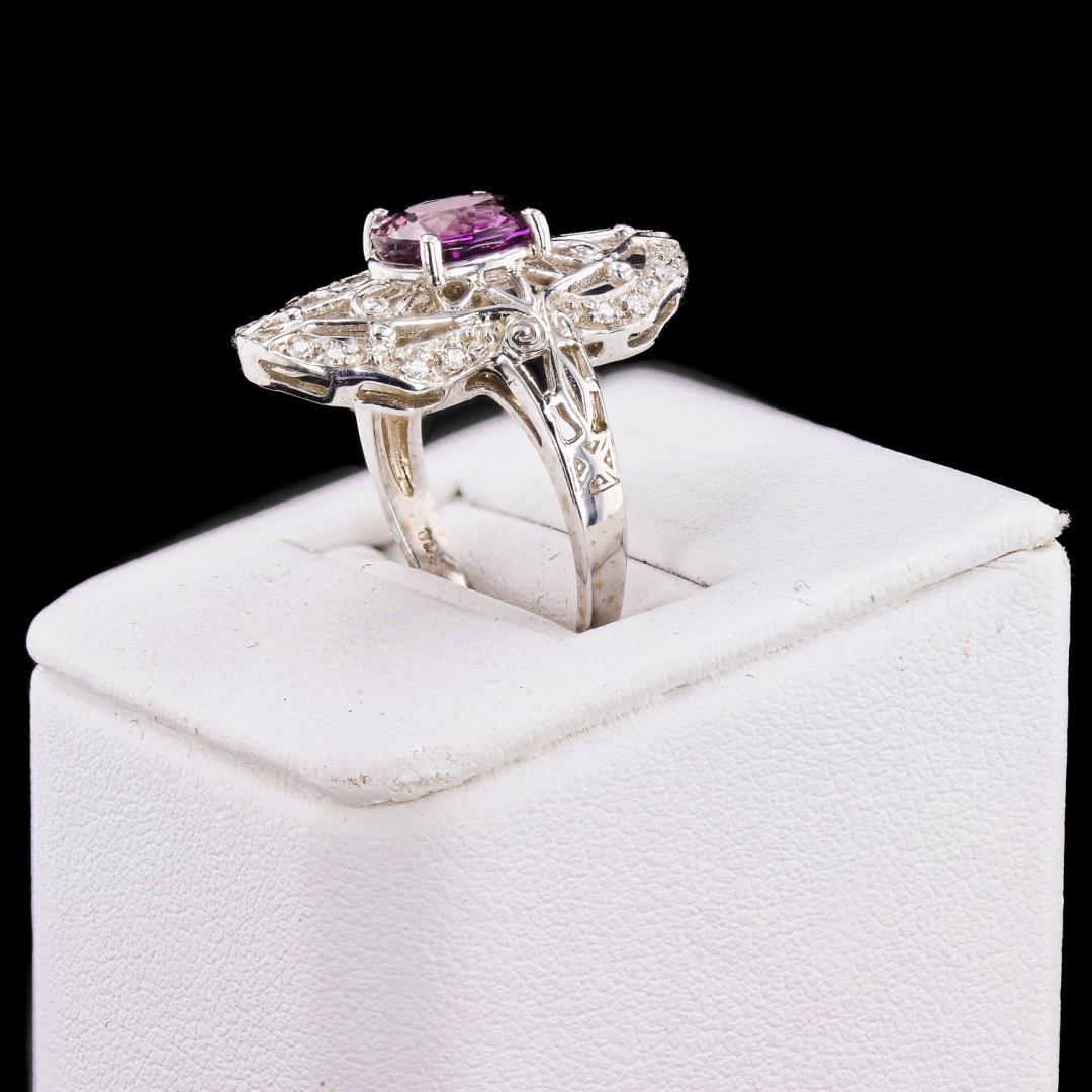 1.71 ctw Purple Pink Sapphire and 0.10 ctw Diamond 14K White Gold Ring