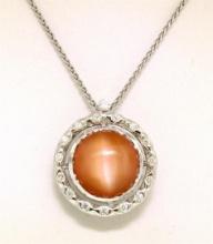 18k White Gold 7.59 ctw Peach Orange Bezel NATURAL Moonstone Diamond Halo Pendan