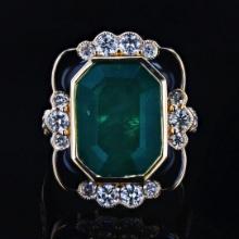 7.57 ctw Emerald and 1.05 ctw Diamond 18K Yellow Gold Ring (GIA CERTIFIED)