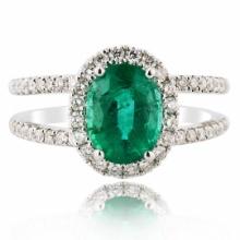 1.63 ctw Emerald and 0.50 ctw Diamond 18K White Gold Ring