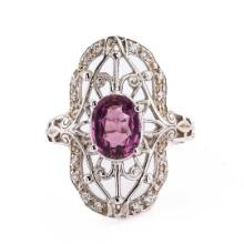 1.71 ctw Purple Pink Sapphire and 0.10 ctw Diamond 14K White Gold Ring
