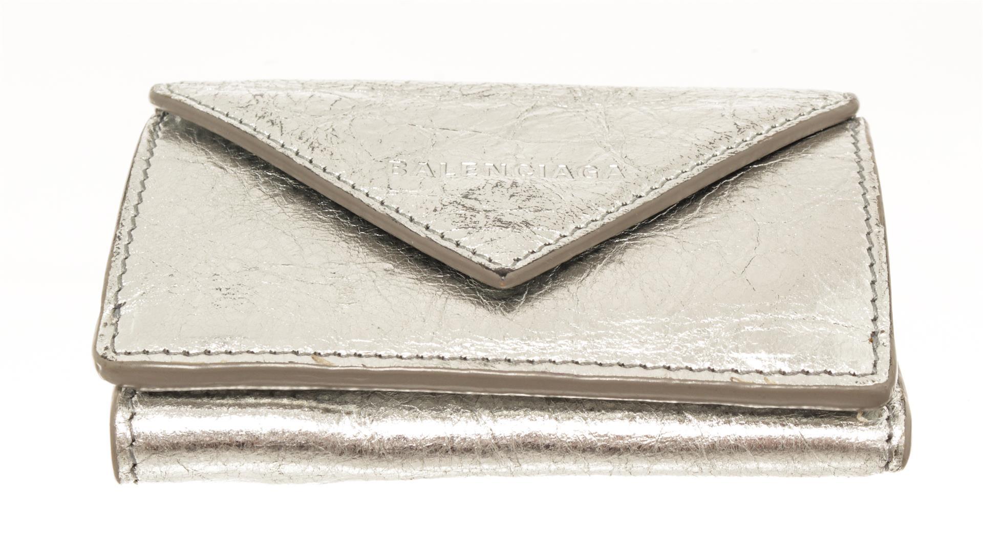 Balenciaga Silver Papier Flap Mini Wallet