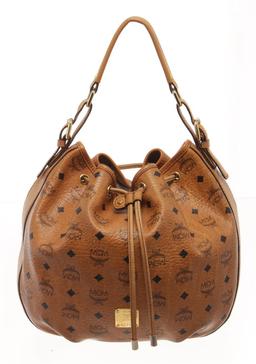 MCM Cognac Visetos Leather Bucket Bag