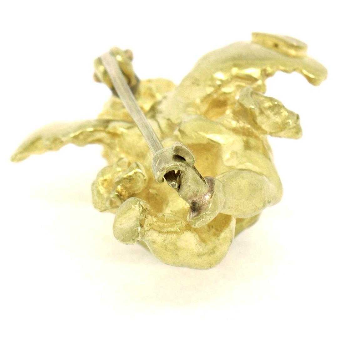 Designer Koven 18K Yellow Gold 3D Textured Cherub Angel Brooch Pin Heavy 20.08g