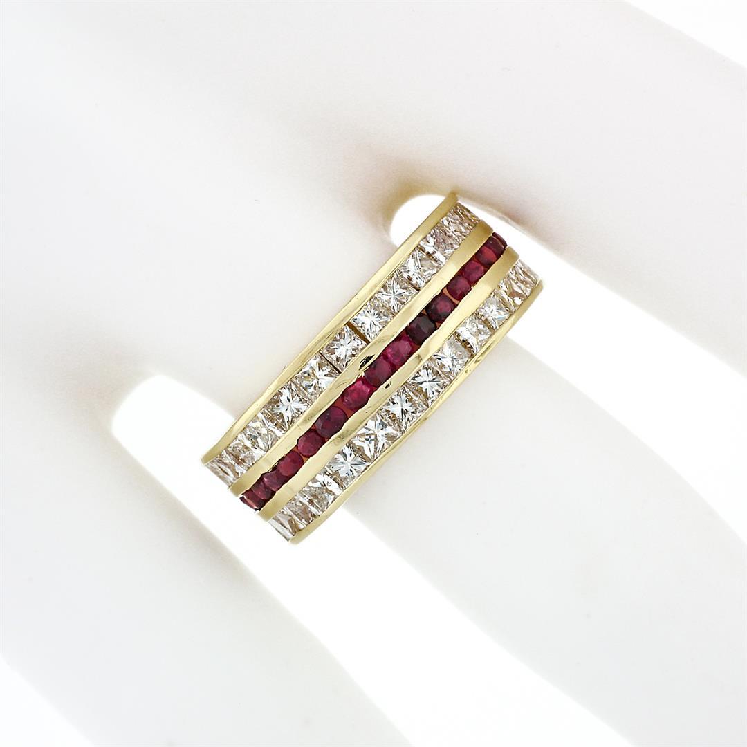 Vintage 18k Gold Channel Round Ruby Princess Cut Diamond Wide Eternity Band Ring