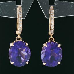 14k Rose Gold 8.45 ctw FINE Oval Cut Purple Amethyst Diamond Drop Dangle Earring