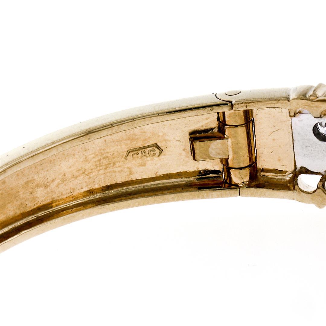 18K TT Gold 4.25 ctw Pave Set Ideal Cut Diamond Pierced Wavy Hinge Bangle Bracel