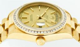 Rolex Mens Quickset 18K Yellow Gold Princess Cut Diamond Bezel Day Date Presiden