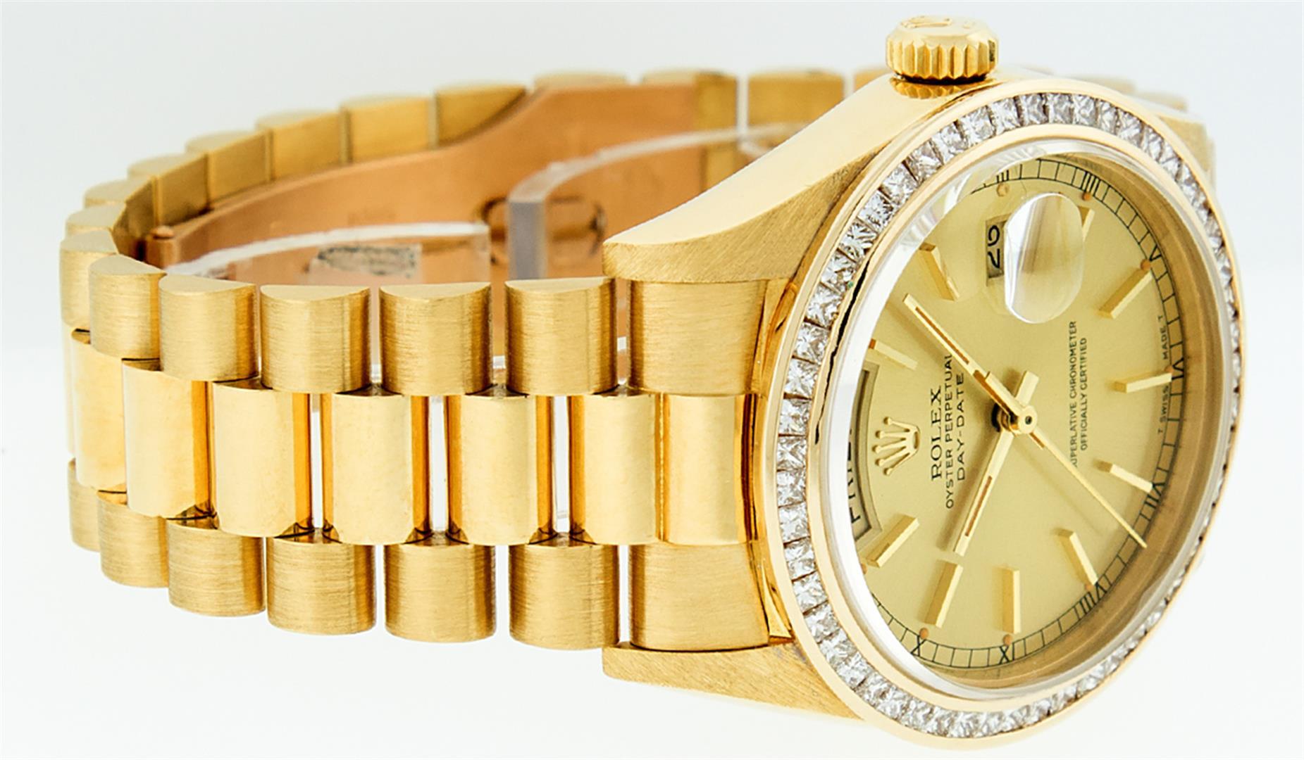 Rolex Mens Quickset 18K Yellow Gold Princess Cut Diamond Bezel Day Date Presiden