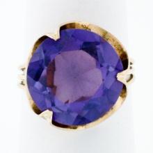 Retro Vintage Handmade 14k Rose Gold 13.7mm Synthetic Alexandrite Solitaire Ring