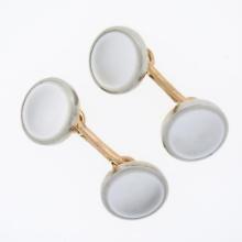 Men's Antique 14k Rosy Yellow Gold & Platinum Mother of Pearl Round Cuff Links