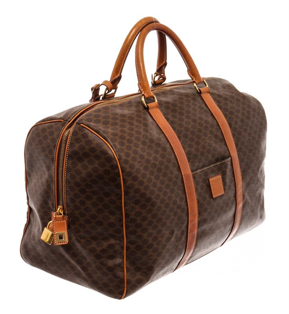 Celine Brown Leather Macadam Boston Bag