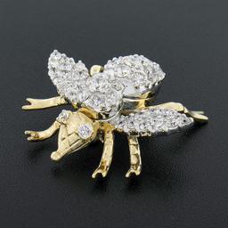 Large Vintage 14k TT Gold 3.0 ctw Round Diamond Covered Fly Bee Insect Brooch Pi