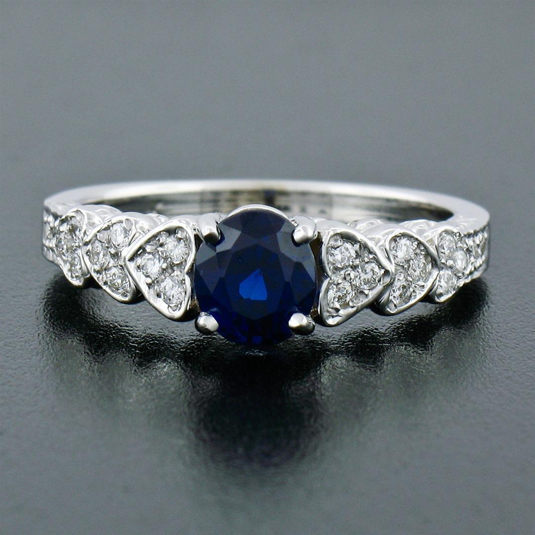 NEW 14K Gold 1.36 ctw GIA Oval Sapphire Solitaire & Diamond Heart Engagement Rin