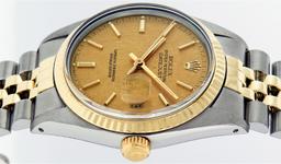 Rolex Mens Quickset 2T Yellow Gold And Steel Champagne Index Datejust Wristwatch
