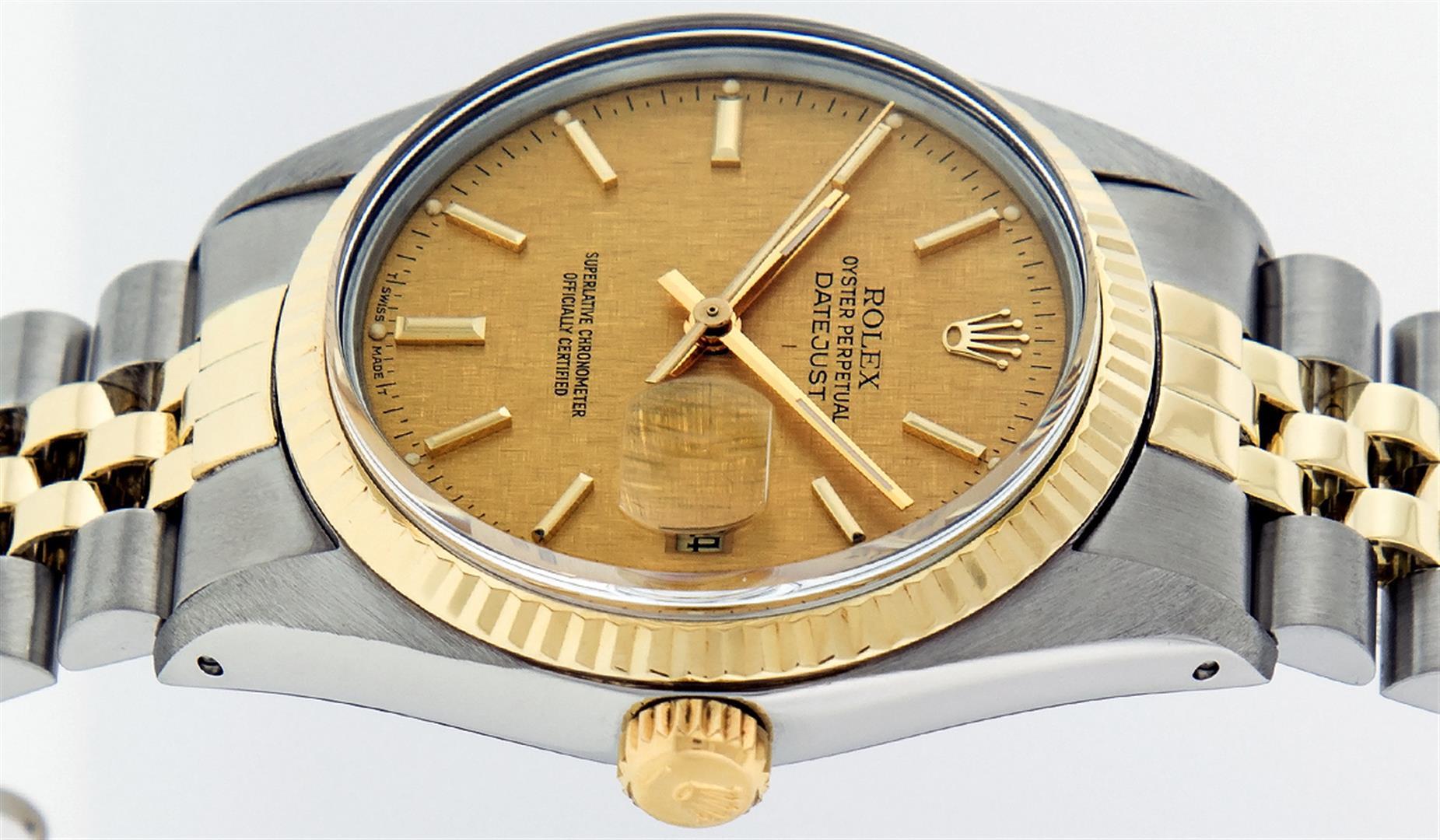 Rolex Mens Quickset 2T Yellow Gold And Steel Champagne Index Datejust Wristwatch