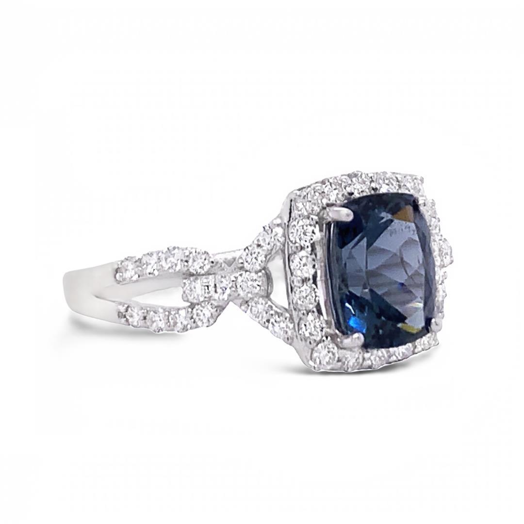 1.65 ctw Blue Green Spinel and 0.47 ctw Diamond 18K White Gold Ring