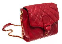 Chanel Red Leather Chain Buckle Flap Shoulder Bag