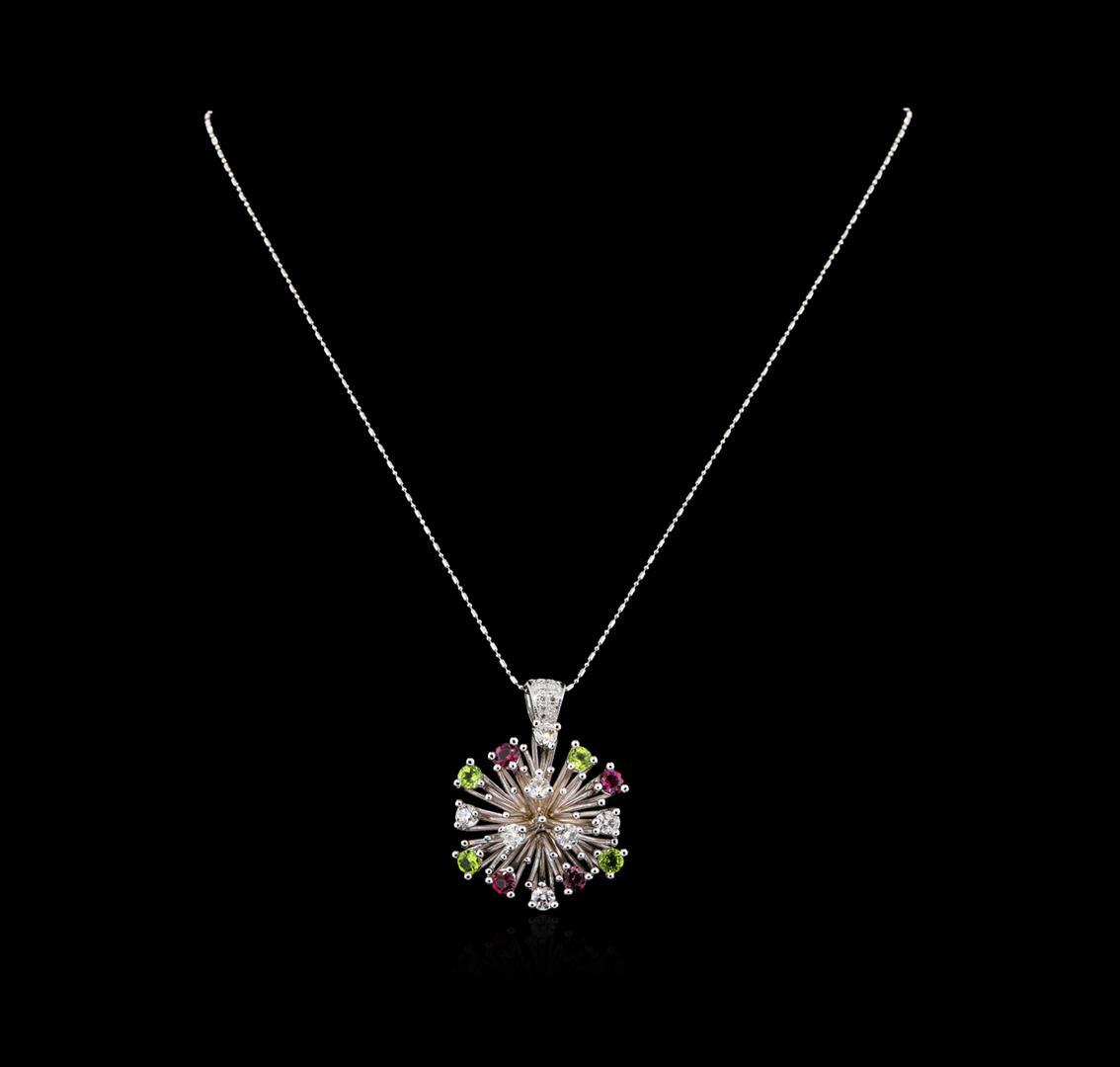 14KT White Gold 2.52 ctw Tourmaline and Diamond Pendant With Chain