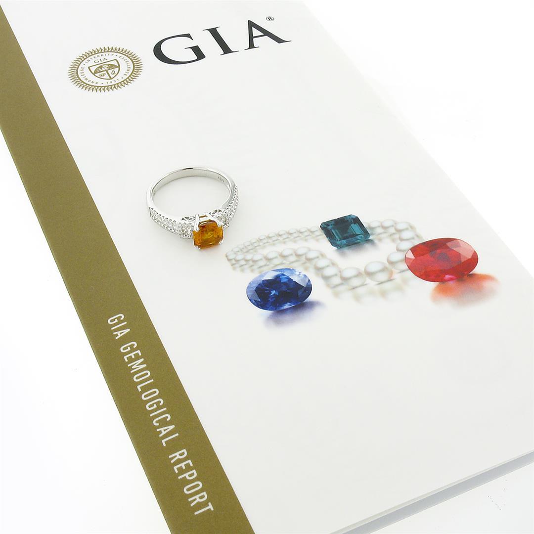 NEW 14K White Gold 2.67 ctw GIA Octagonal Orange Sapphire Diamond Engagement Rin