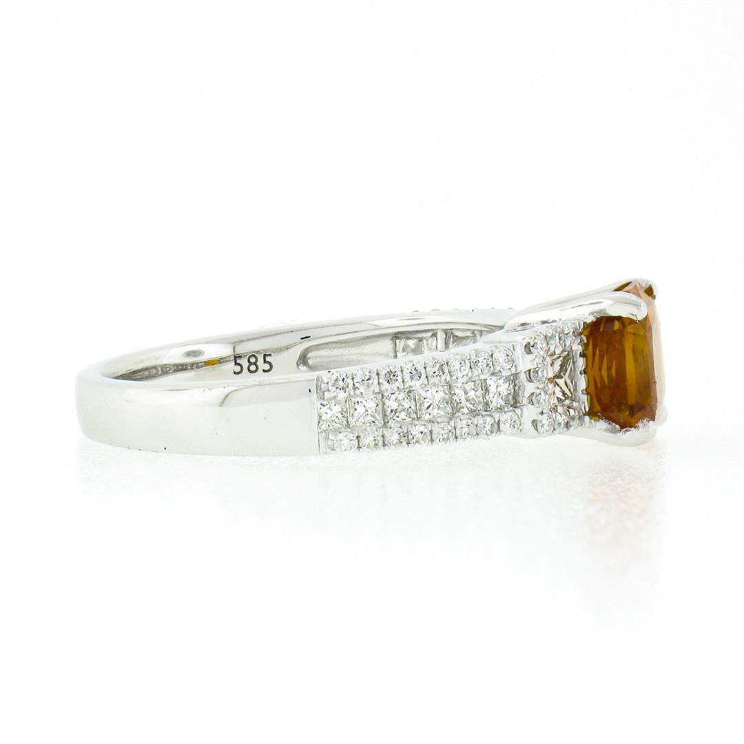 NEW 14K White Gold 2.67 ctw GIA Octagonal Orange Sapphire Diamond Engagement Rin