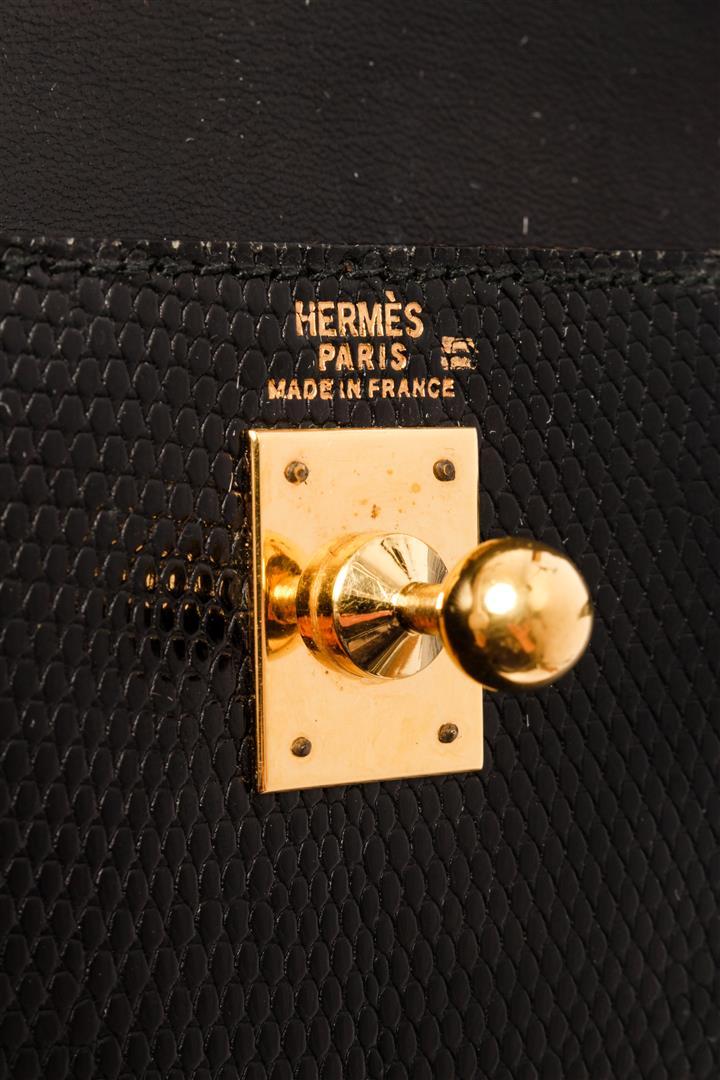 Hermes Black Leather Lizard Kelly Danse Pochette Shoulder Bag