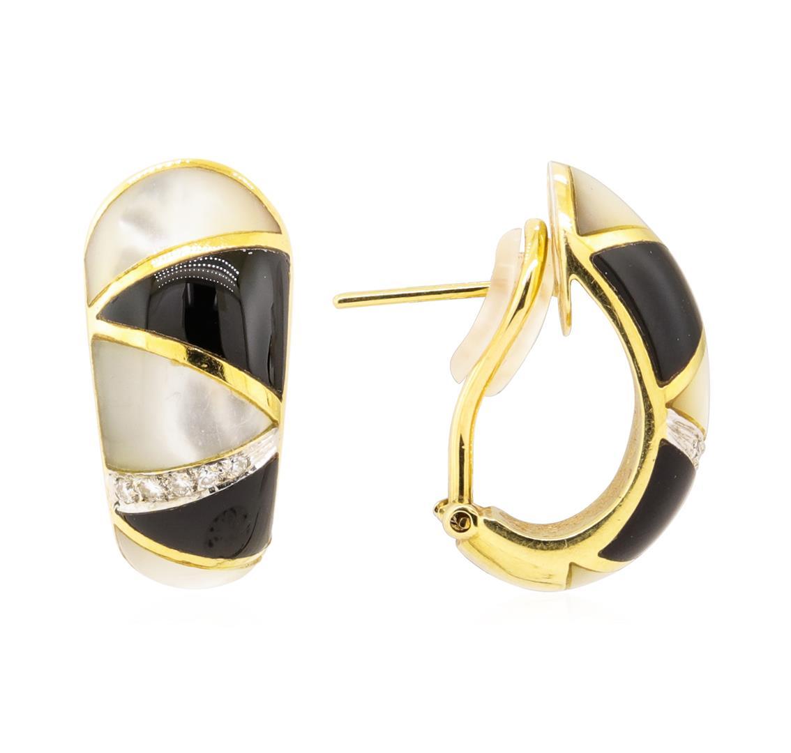 0.10 ctw Diamond, Onyx, and Mother of Pearl Earrings - 18KT Yellow Gold