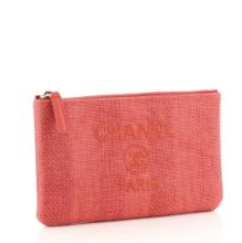 Chanel Deauville Pouch Striped Mixed Fibers Small Red