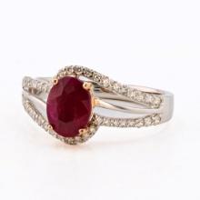 1.30 ctw BURMA Ruby and 0.34 ctw Diamond 18K White and Rose Gold Ring (GIA CERTI