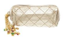 Chanel Gold Leather Pouch with Tassel