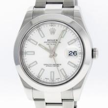 Rolex Mens Stainless Steel White Index Smooth Bezel Oyster Band Datejust Wristwa