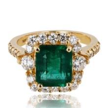 3.10 ctw Emerald and 1.05 ctw Diamond 14K Yellow Gold Ring