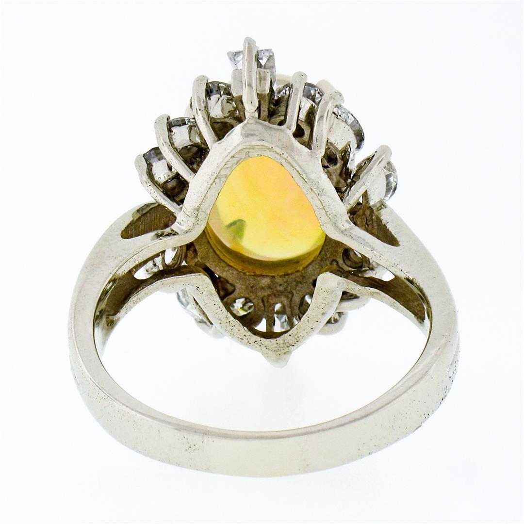 Estate FINE 14K Gold 3.81 ctw Cabochon Opal Round Baguette Diamond Cocktail Ring