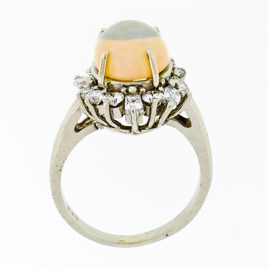 Estate FINE 14K Gold 3.81 ctw Cabochon Opal Round Baguette Diamond Cocktail Ring